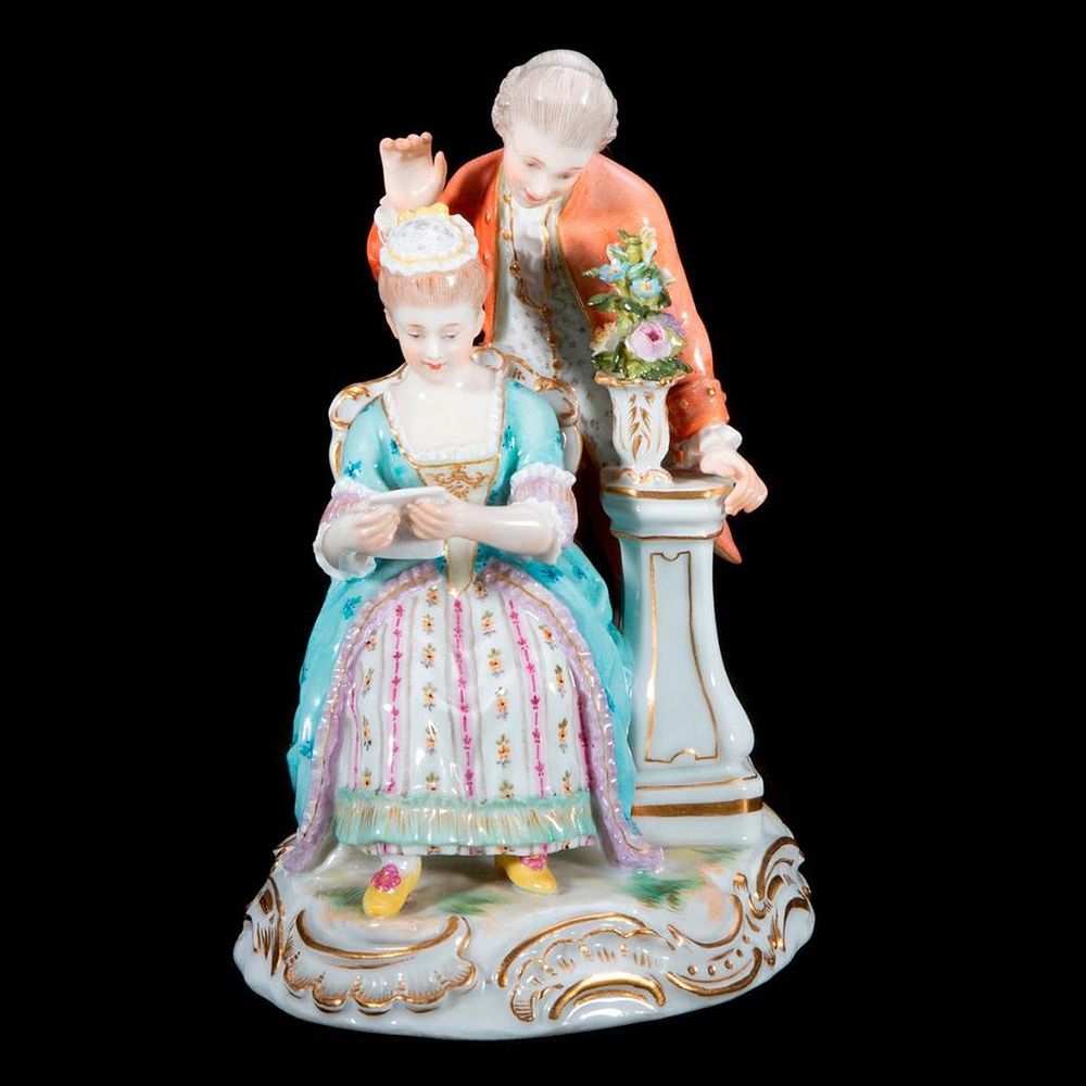 Appraisal: Meissen Figures Meissen Group of Man and Woman reading a