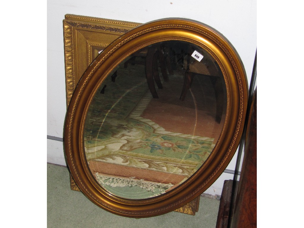 Appraisal: Lot comprising oval gilt framed wall mirror and picture frame