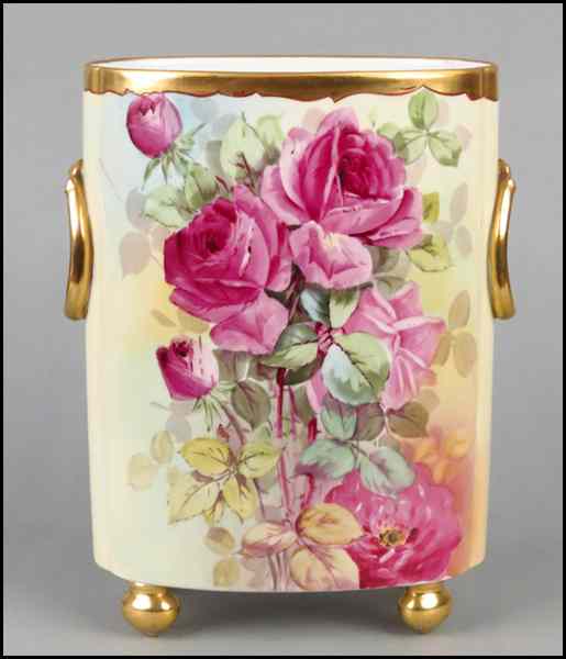 Appraisal: FRENCH GILT AND PAINTED PORCELAIN FOOTED VASE Limoges William Guerin