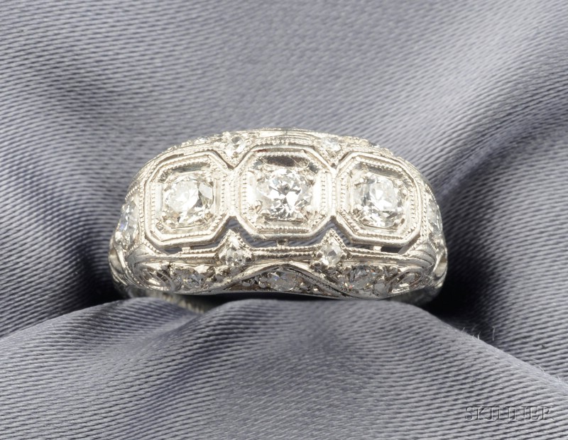 Appraisal: Art Deco Platinum and Diamond Ring the pierced mount bead