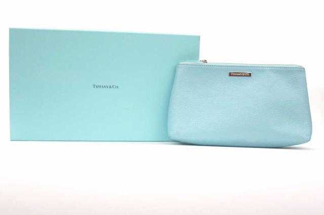 Appraisal: Tiffany Co Tiffany Blue leather medium cosmetic bag Zip top