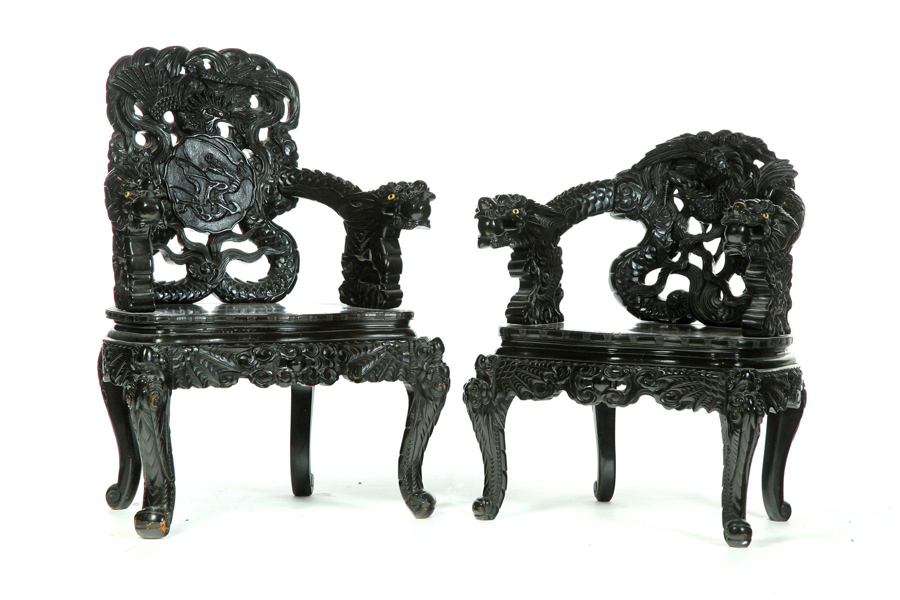 Appraisal: TWO CHINESE EXPORT CARVED ARMCHAIRS Reputedly from the Columbian Exposition