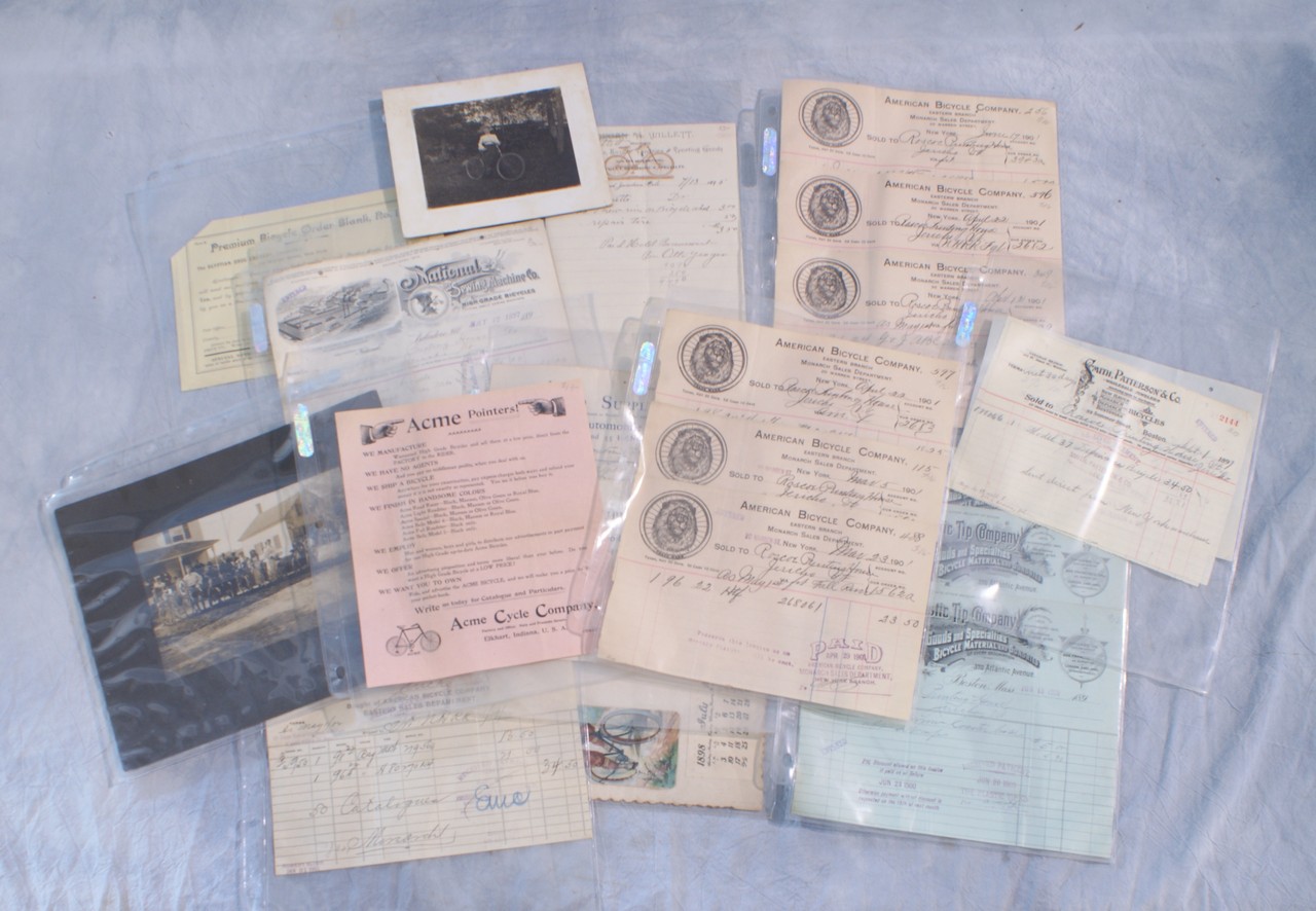 Appraisal: Bicycles and Motorcycles ephemera to include advertising material and letterhead