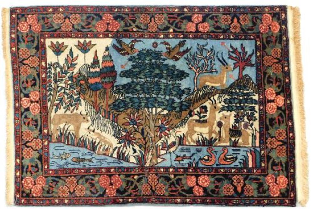 Appraisal: RUG Semi-antique Persian meditation pictorial mat '' x '' finely