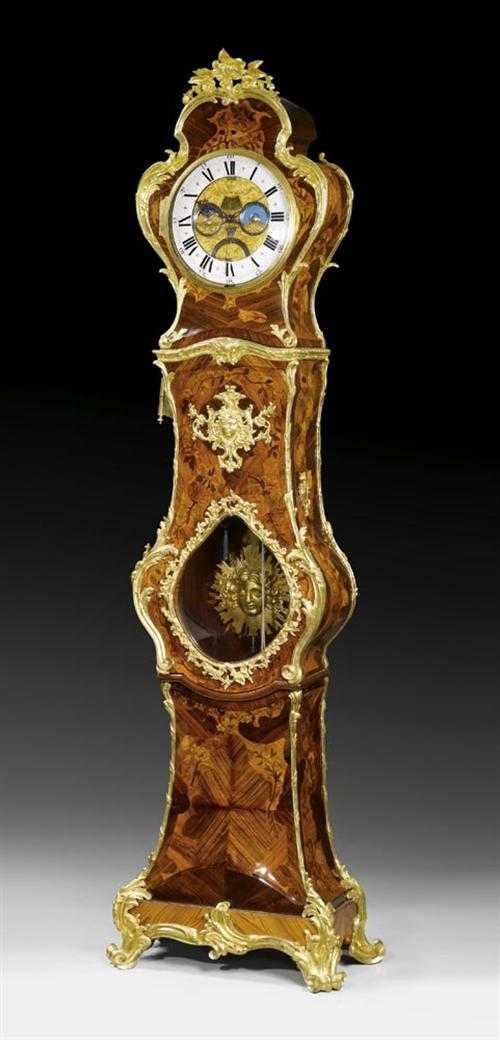 Appraisal: MARQUETRY DECORATED ASTRONOMICAL LONGCASE CLOCK Louis XV the movement signed