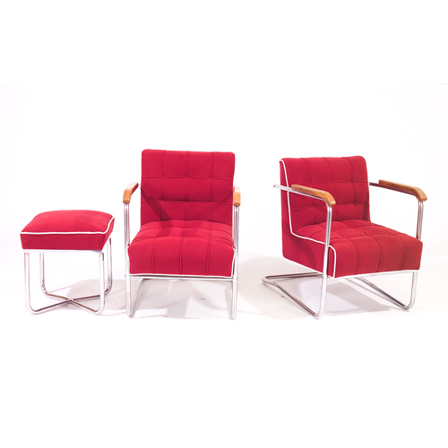 Appraisal: CHROME Three pieces pair of armchairs with wood armrests and