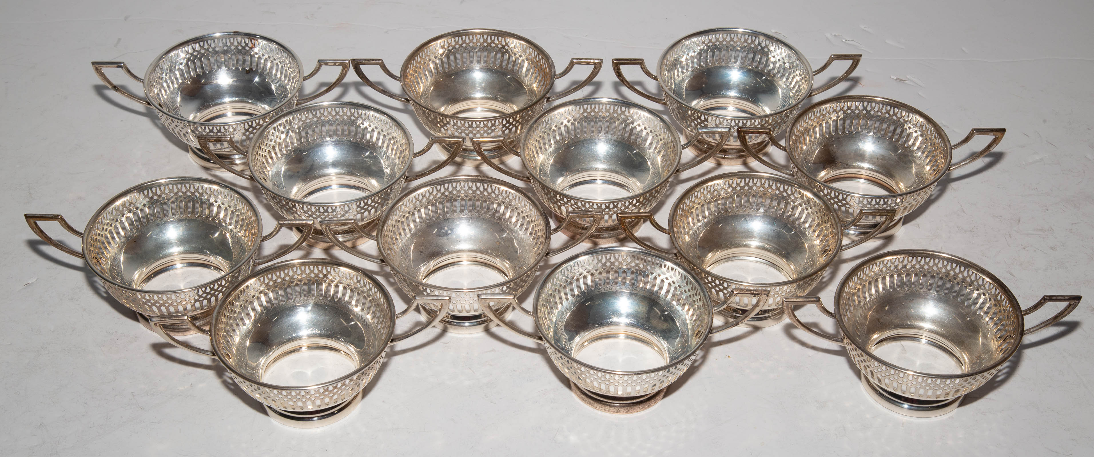 Appraisal: TWELVE STERLING BOUILLON BOWLS Without liners monogrammed in H in