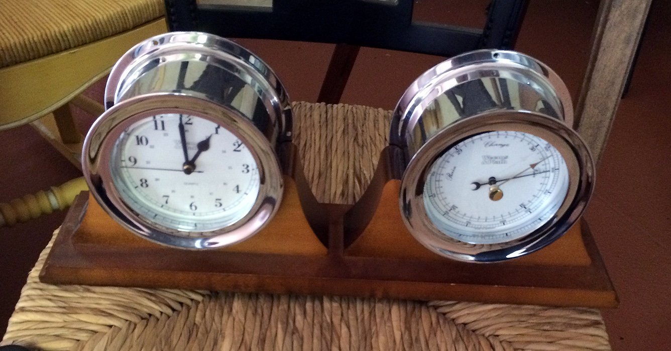 Appraisal: WEEMS PLATH SHIPS CLOCK BAROMETER Chrome finish on both to