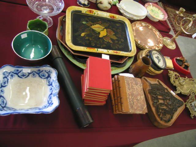 Appraisal: pcs Estate Lot including Tole trays books inkwells glass candelabra