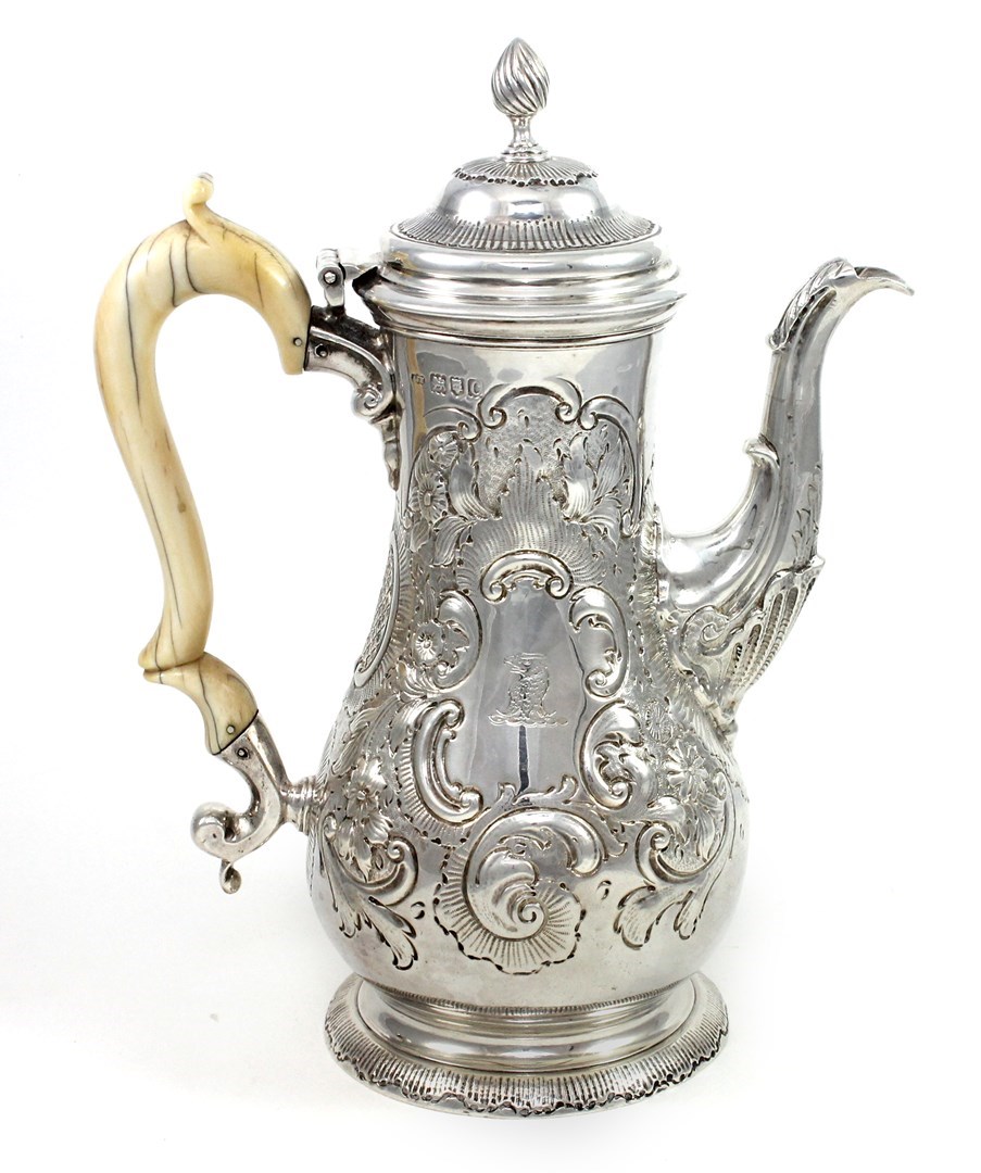 Appraisal: A late Victorian silver baluster shaped coffee pot with floral