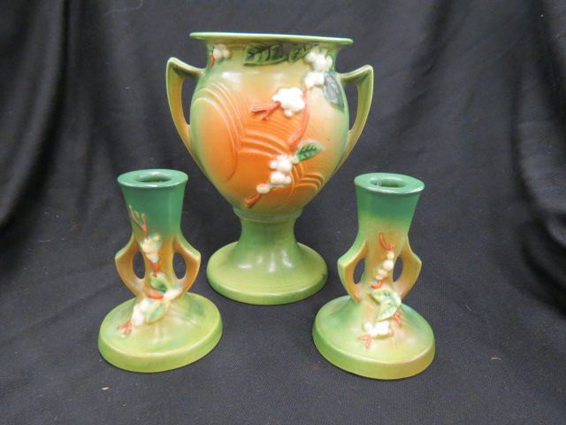 Appraisal: pcs Roseville Bushberry Pottery vase DR excellent and a pair