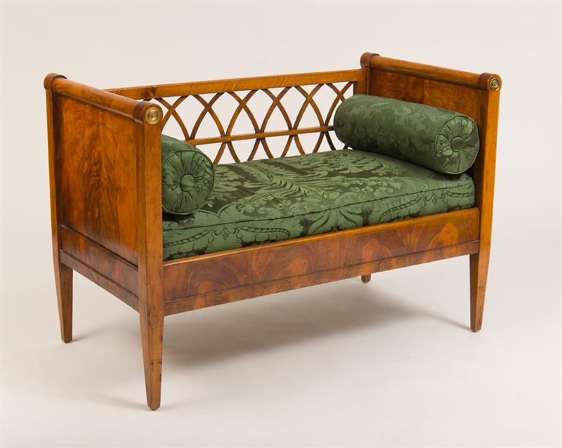 Appraisal: Diminutive Biedermeier Style Walnut Window Seat With upholstered cushion and