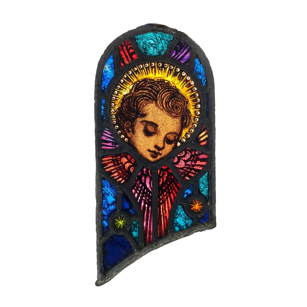 Appraisal: MANNER OF HARRY CLARKE PAIR OF ARTS CRAFTS PANELS CIRCA