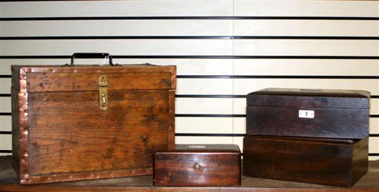 Appraisal: One Wooden Utility Box and Three Humidors Late th- th