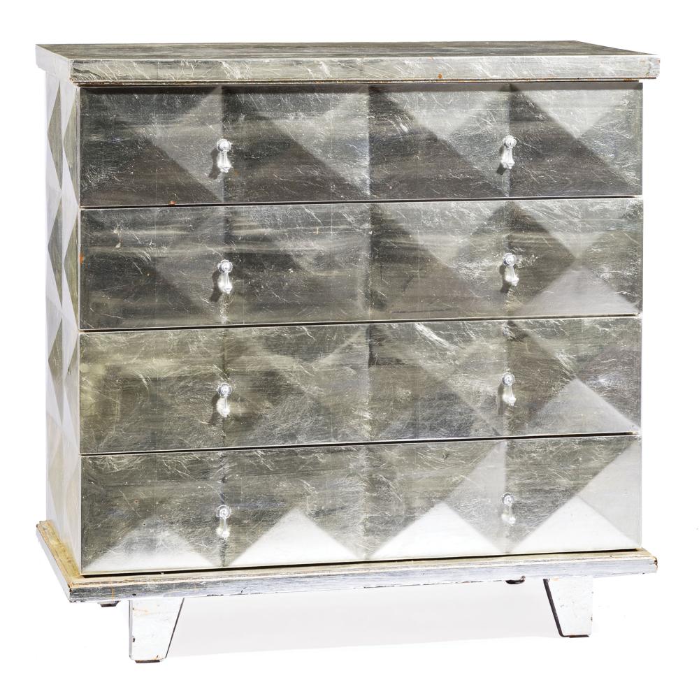 Appraisal: Contemporary Silvered Chest of Drawers lozenge design four drawers tapered