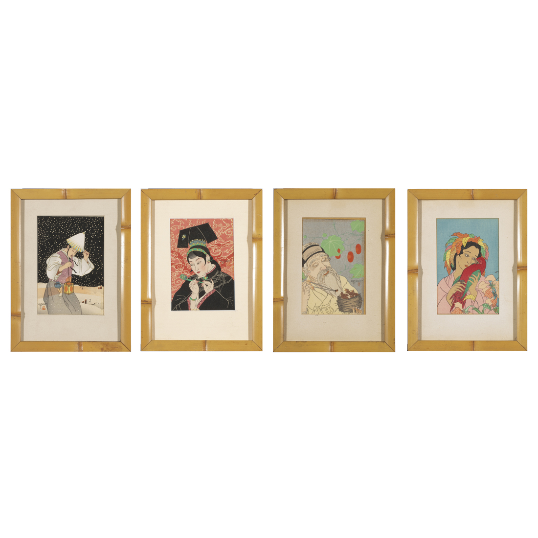 Appraisal: lot of Paul Jacoulet French - Japanese-Style Woodcut Portraits each