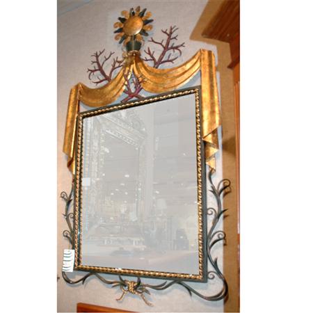 Appraisal: Poillerat Style Gilt and Painted Wrought Iron Mirror Estimate -