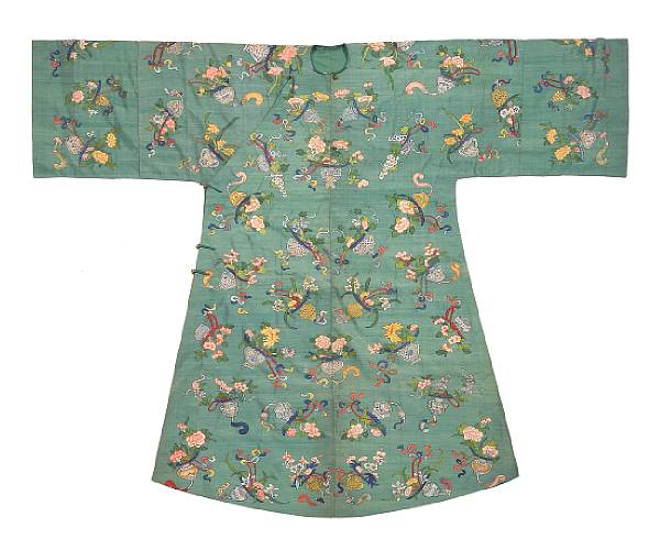 Appraisal: A sea-green kesi-woven silk robe with flower basket decoration Late