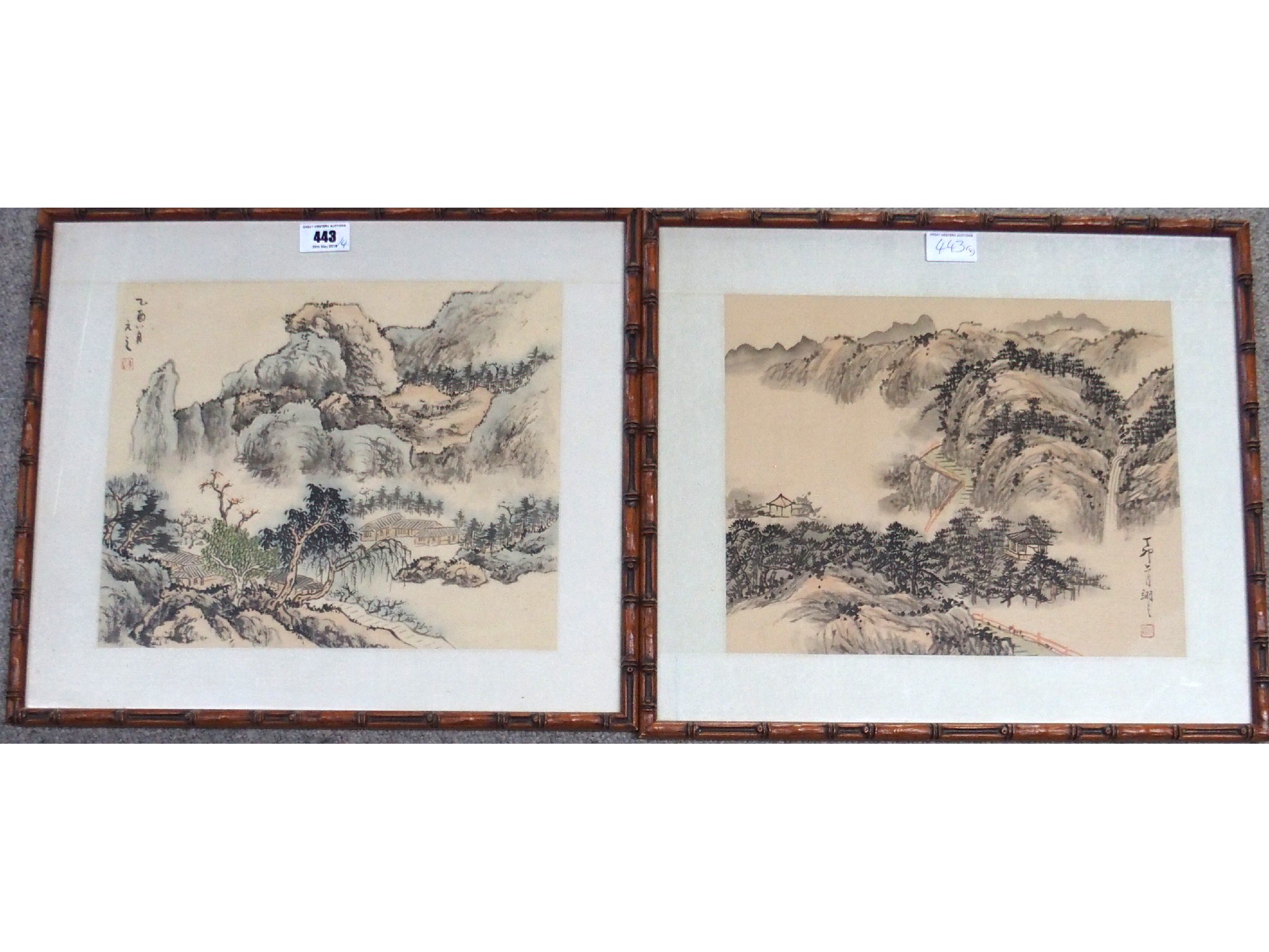 Appraisal: CHINESE SCHOOL th Century Two landscapes J Marchin child drawing