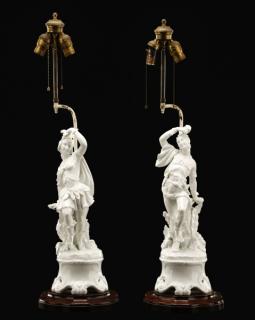 Appraisal: Pair of Continental Blanc de Chin Figural Lamps Pair of