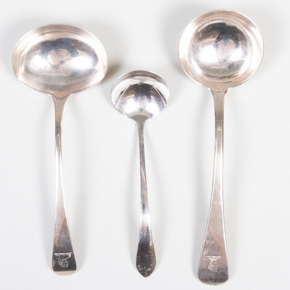 Appraisal: Two English Silver Ladles and an American Silver Ladle Variously