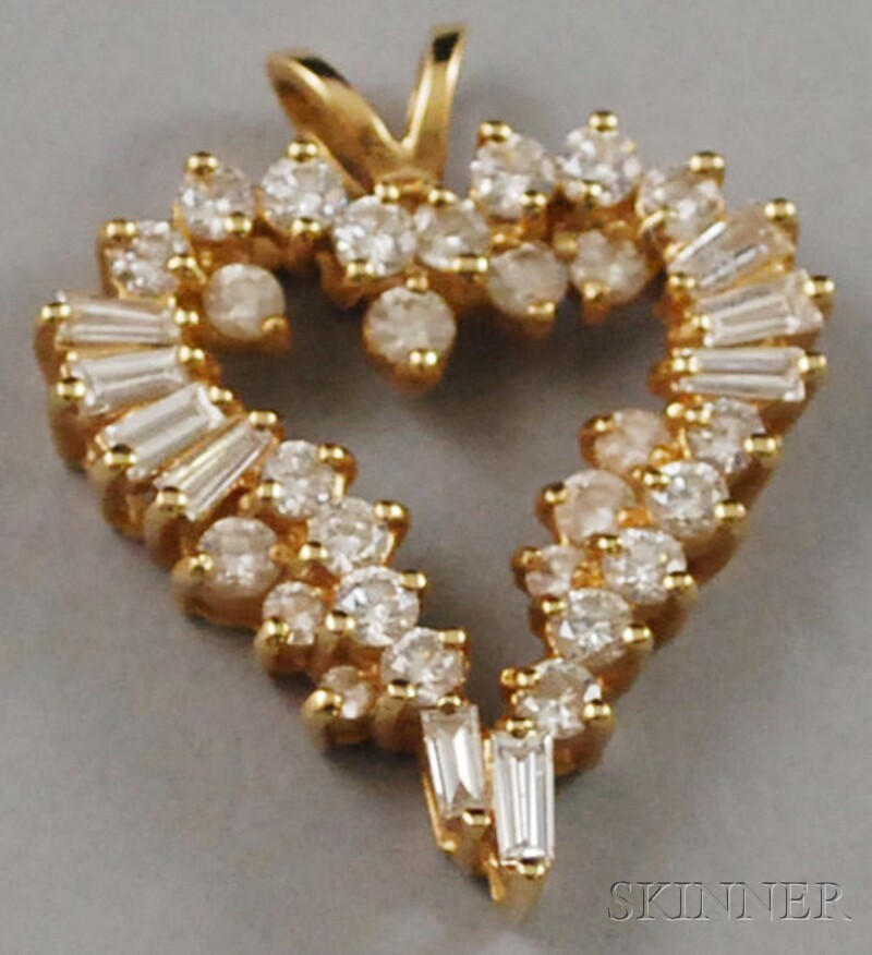 Appraisal: kt Gold and Diamond Heart-shaped Pendant total dwt lg in