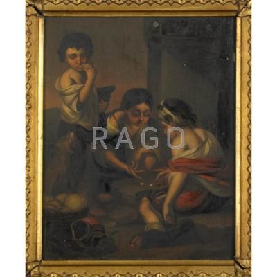 Appraisal: SCHOOL OF ROME Oil on copper depicting gambling women and