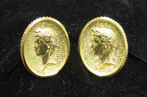 Appraisal: CUFF LINKS k yellow gold cuff links with Grecian figure