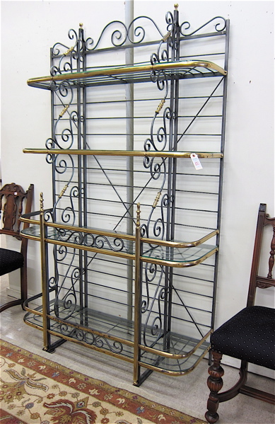 Appraisal: VICTORIAN STYLE BRASS AND WROUGHT IRON BAKER'S RACK a classic