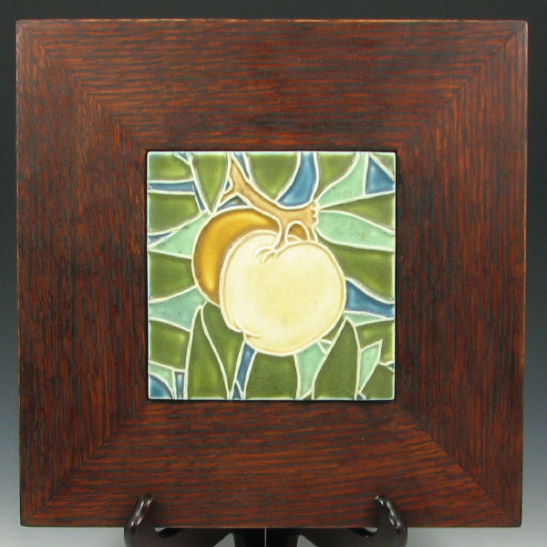 Appraisal: Rookwood Apple Trivet in Mission Oak Frame Rookwood apple trivet