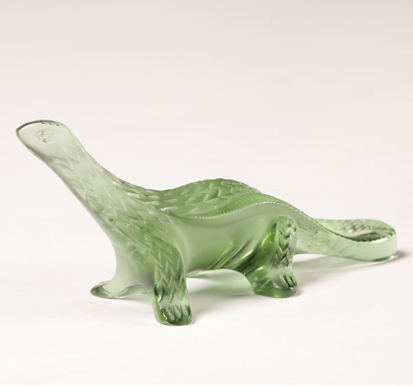 Appraisal: Lalique green art glass lizard Signed Lalique France x L