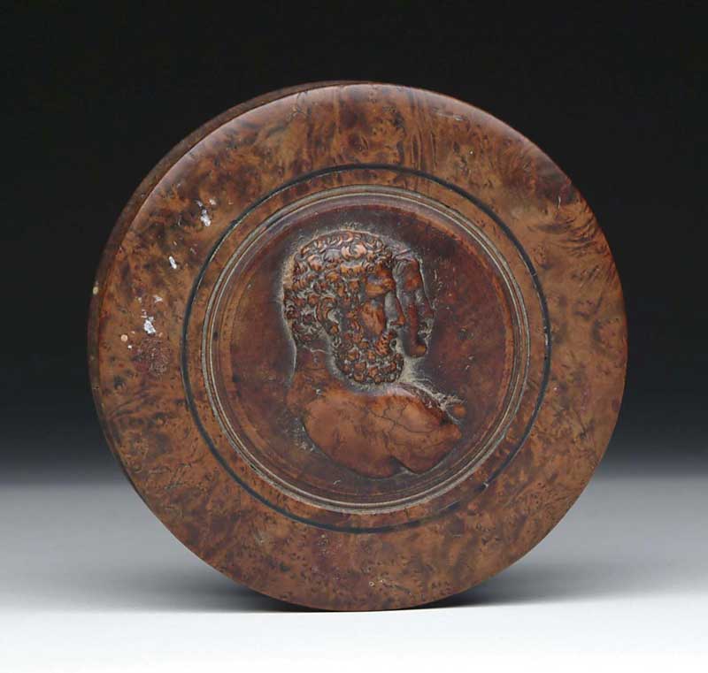 Appraisal: CARVED BURL ROUND BOX Turned round box has a carved