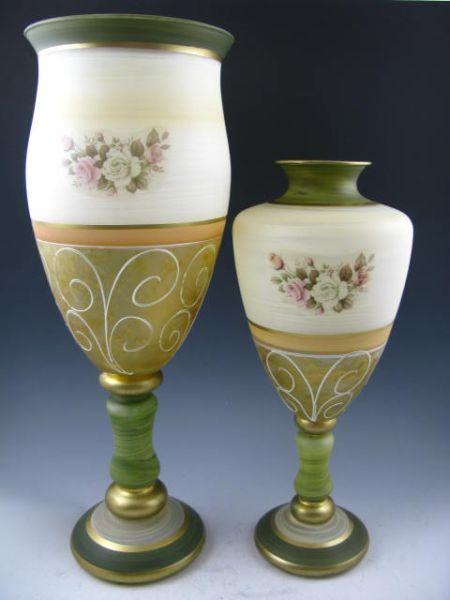 Appraisal: Two Bristol Glass Italian Vases urn form floral decoration labeled