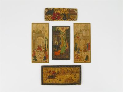 Appraisal: Five Middle Eastern miniature paintings on rectangular ivory panels depicting