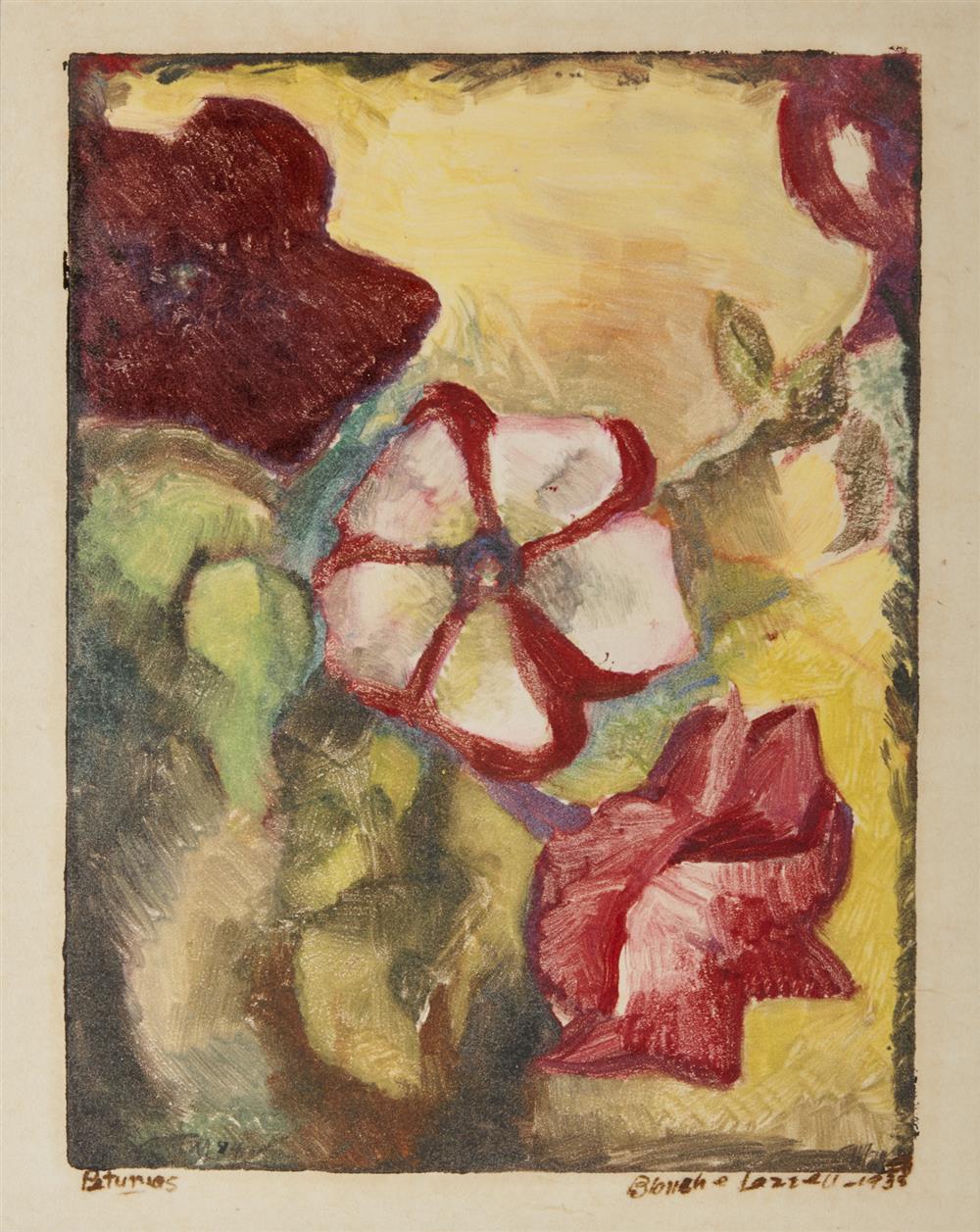 Appraisal: BLANCHE LAZZELL American - Petunias monotype titled in ink l