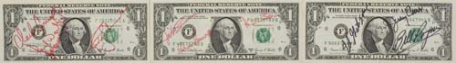 Appraisal: Crews of Skylab Signed Dollar Bills Three series dollar notes