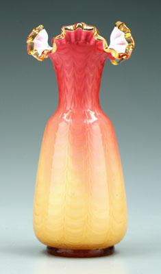 Appraisal: Wheeling peachblow drape vase cased glass with amber draped pattern