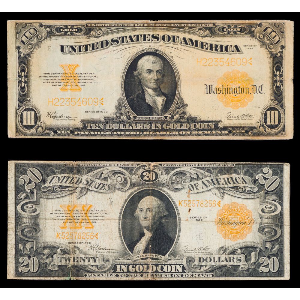 Appraisal: AND GOLD CERTIFICATES notes including serial K and a H