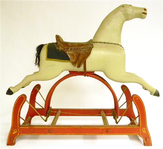 Appraisal: Early rocking horse on platform base later paint no mane