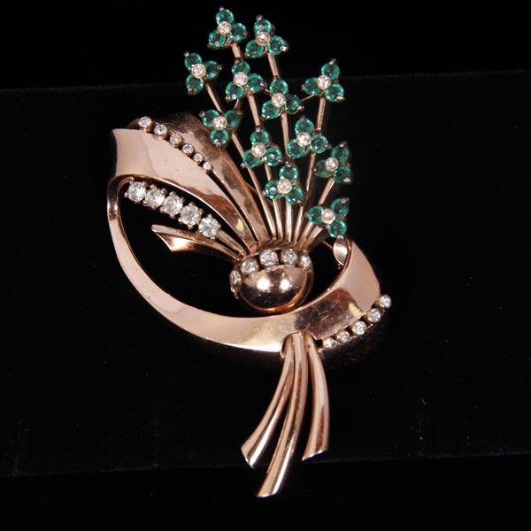 Appraisal: Pennino Emerald Rhinestone Sterling Vermeil Brooch Pin H x W