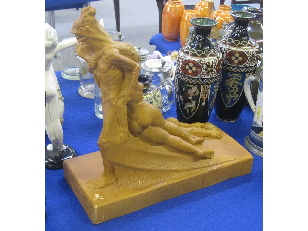 Appraisal: HORVATH Hungarian pottery sculpture modelled as a hooded skeletal figure