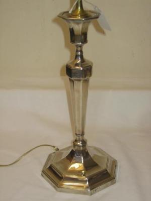 Appraisal: A SHEFFIELD TABLE LAMP of faceted tapering form with urn