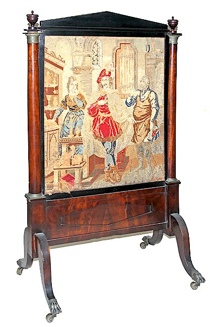 Appraisal: Tapestry Fire Screen A mid th century fire screen mostly