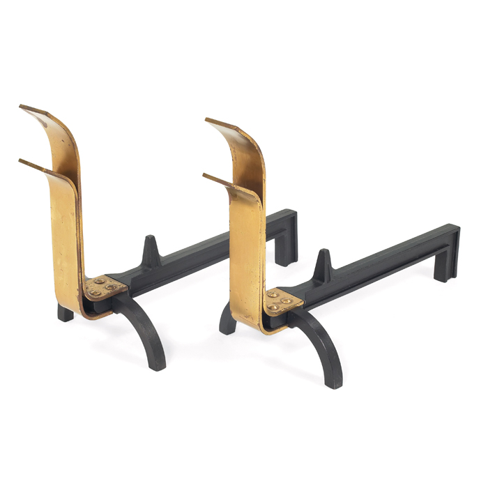 Appraisal: Eliel Saarinen andirons pair c from the Saarinen-Swanson Group curved