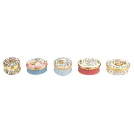 Appraisal: Group of Five Enamel Pill Boxes Estimate -