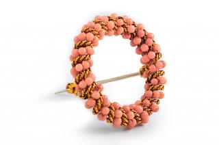 Appraisal: Tiffany Antique Coral Gold Circle brooch Tiffany antique coral gold