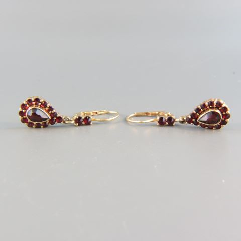 Appraisal: Garnet Earrings rich red gems in k yellow gold French