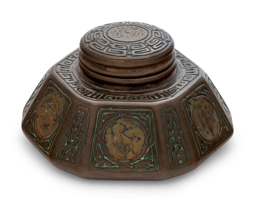 Appraisal: Tiffany Studios Early th Century A Zodiac Pattern Inkwell Tiffany