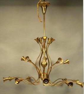 Appraisal: Brass Modernist ANGELO TORLASCO Hanging Chandelie Brass Modernist ANGELO TORLASCO