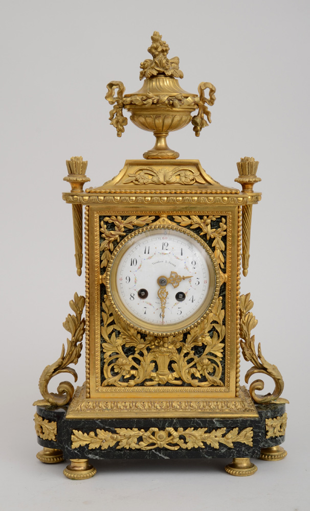 Appraisal: LOUIS XVI STYLE GILT-BRONZE AND VERDE ANTICO MARBLE CLOCK 'Made